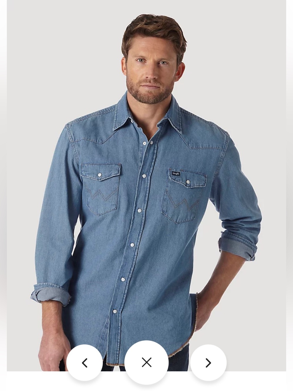 Wrangler Men XXL Denim Western Pearl Snap Long Sleeve Shirt.